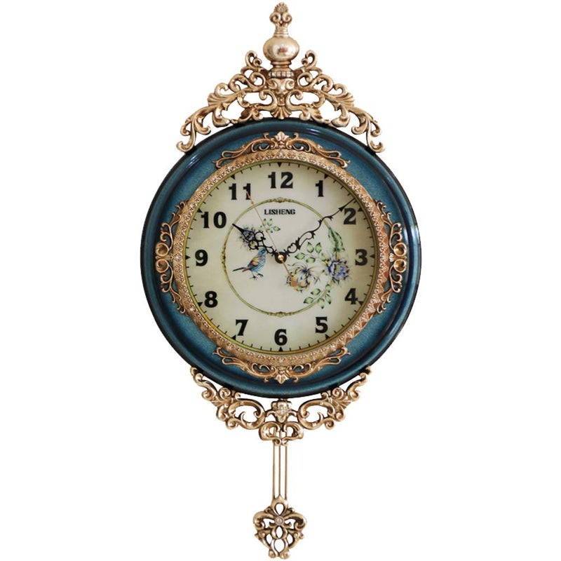 SHISEDECO Elegant, Traditional, Decorative, Hand Painted Modern Grandfather Wall Clock Fancy Ethnic Luxury Handmade Decoration, Swinging Pendulum for New Room or Office. Large. 29.5 Inch. (Blue) - Image 1